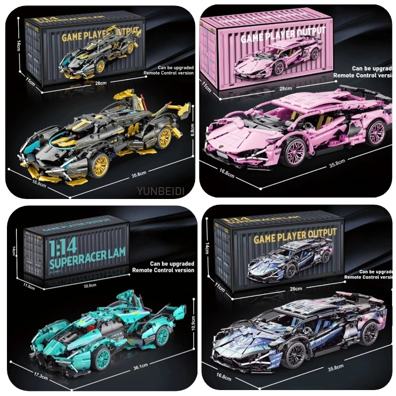 Technology Racing Car Block Model 1280PCS+ 1:14 Motion Speed Car Model Mechanical Super Block Assembly Toy Children Adult Gifts