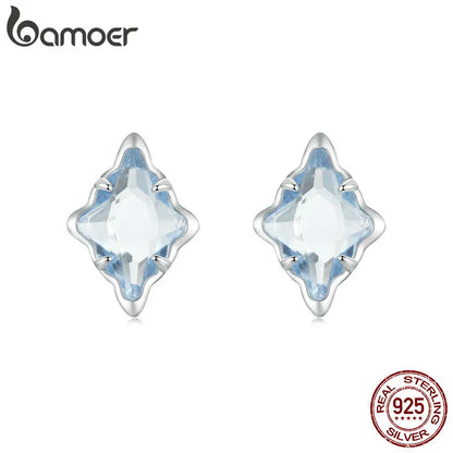 BAMOER Original 925 Sterling Silver Blue Starry Stud Earrings White Gold Hypoallergenic Earrings for Women Fine Jewelry Gift