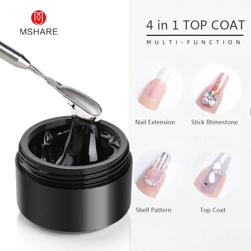MSHARE 3D Top Coat UV Gel Rhinestones No Wipe Topcoat Without Sticky Layer Water Drop 50ml