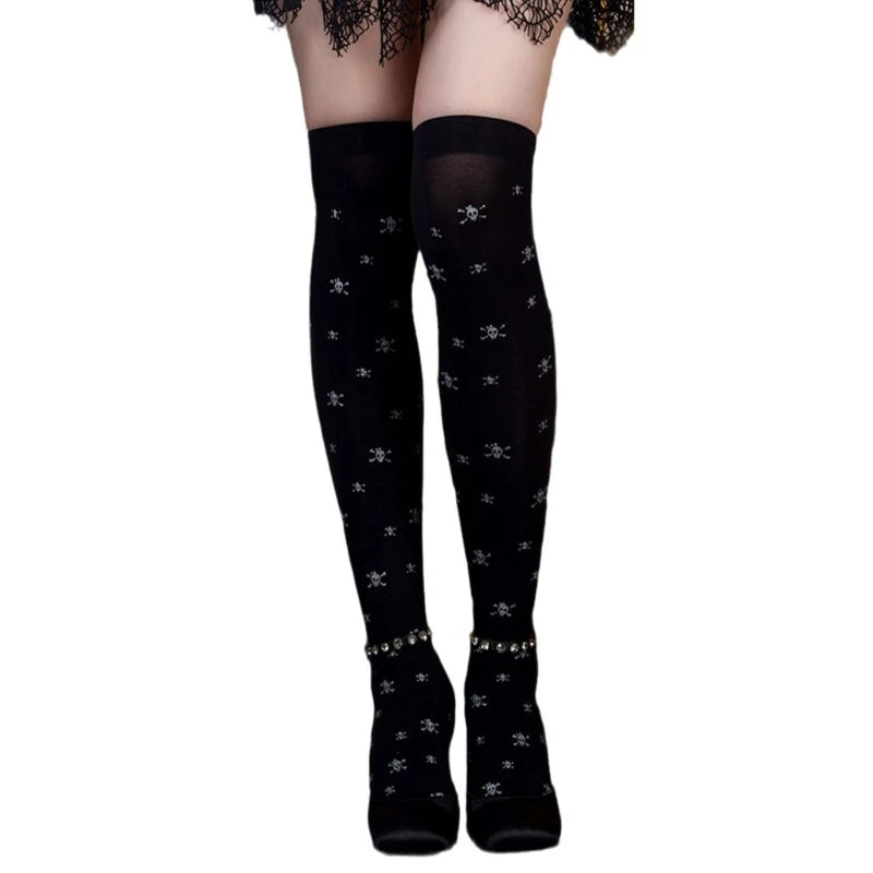 EtherealBe two-toned Halloween tights for women featuring skeleton designs and a stylish pattern