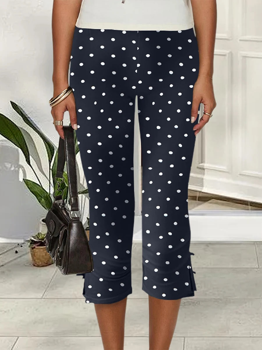 Women Capri Pants Solid Color Bow Decor Summer Casual Cropped Pants Stretch Crop Leggings