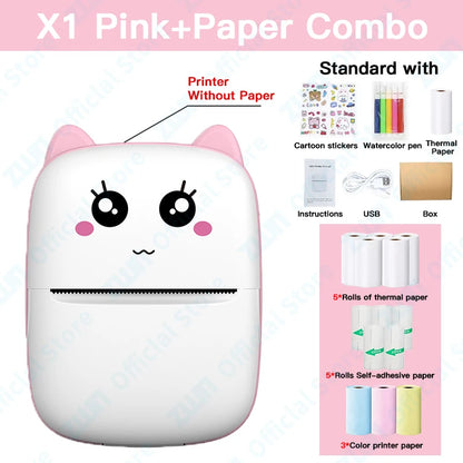 ZWN Portable Bluetooth Mini Printer Mobile Phone Photo Title Note Print Pocket Student Error Label Printer for Children's Gifts