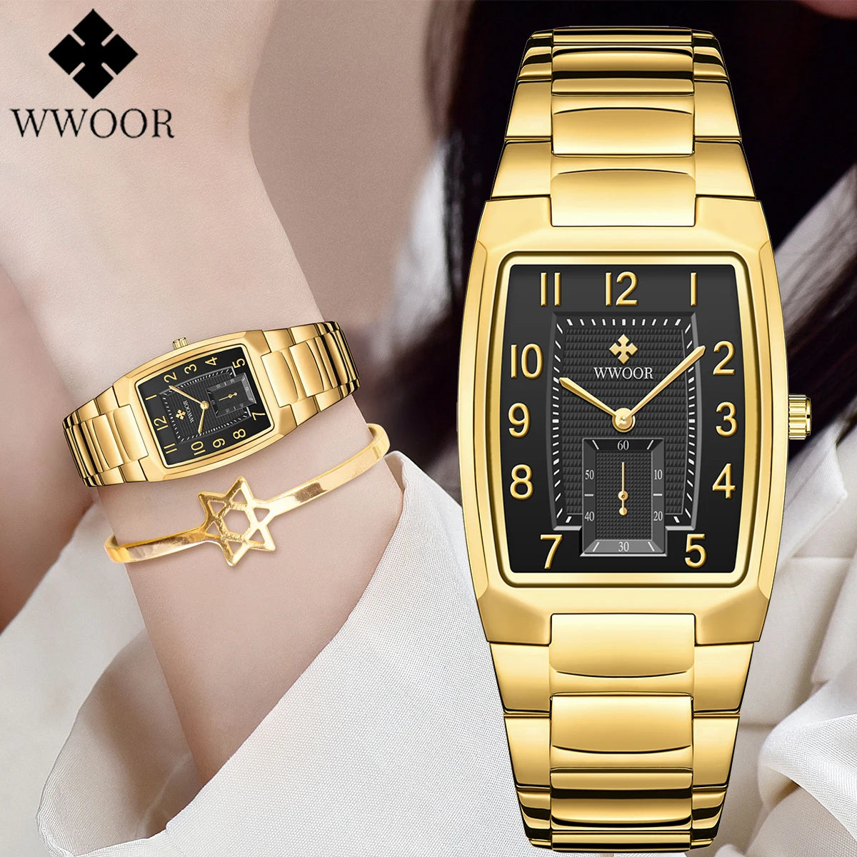 WWOOR Women Watches Gold Casual Ladies Quartz Watch Top Brand Luxury Waterproof Stainless Steel Women's Watches Relogio Feminino