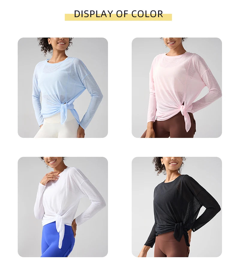 Gym Sports Tops Workout T-shirts Women Yoga Clothing Running Loose Slim Quick Dry Training Long Sleeve Blouse Fitness Tops👚