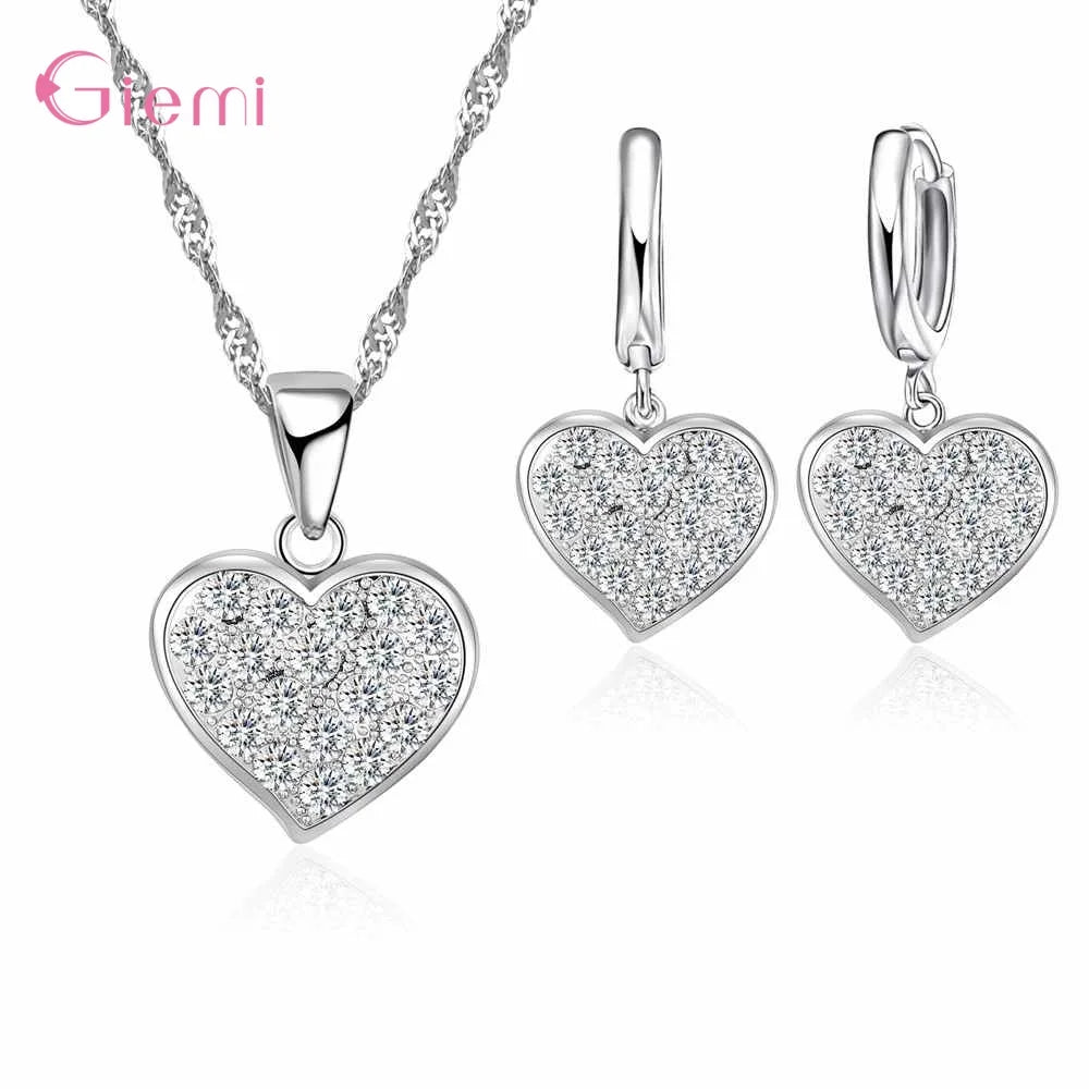 Hot Sale 925 Sterling Silver New Arrival Delicate Various Styles Peach Heart Shape Necklace Earrings Jewelry Sets For Women