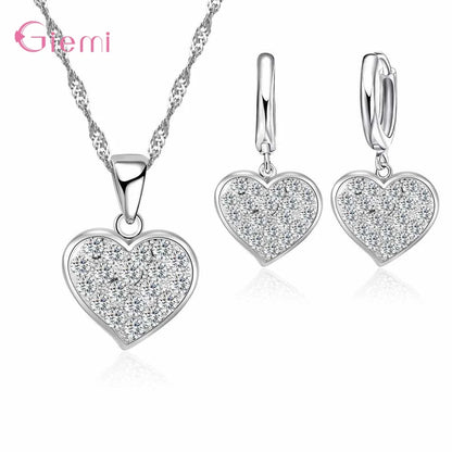 Hot Sale 925 Sterling Silver New Arrival Delicate Various Styles Peach Heart Shape Necklace Earrings Jewelry Sets For Women
