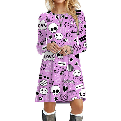 Halloween Party Dresses For Women Funny Cats 3D Pumpkin Print Dress Autumn Winter Fashion Long Sleeve Kawaii Dress Oversize 2023