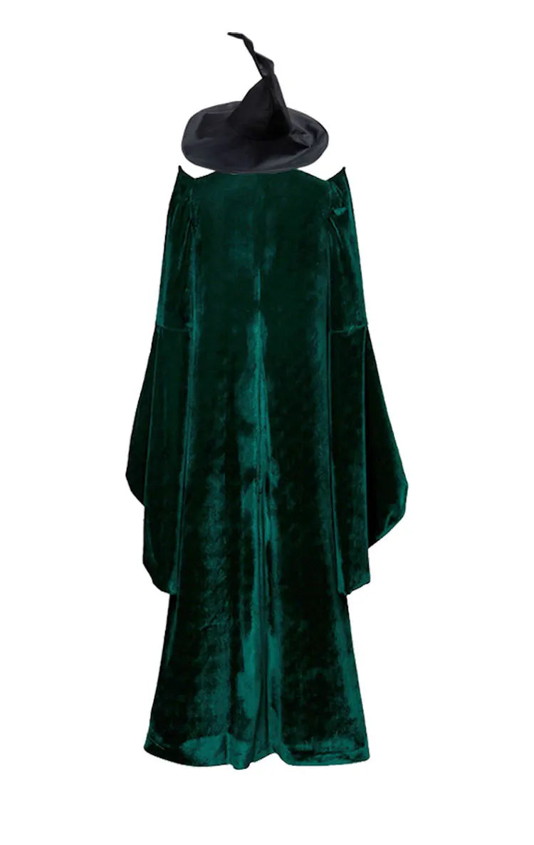 School of Witchcraft and Wizardry Professor Minerva McGonagall Cosplay Costume Dress Green Cloak Velvet Robe Halloween Costumes