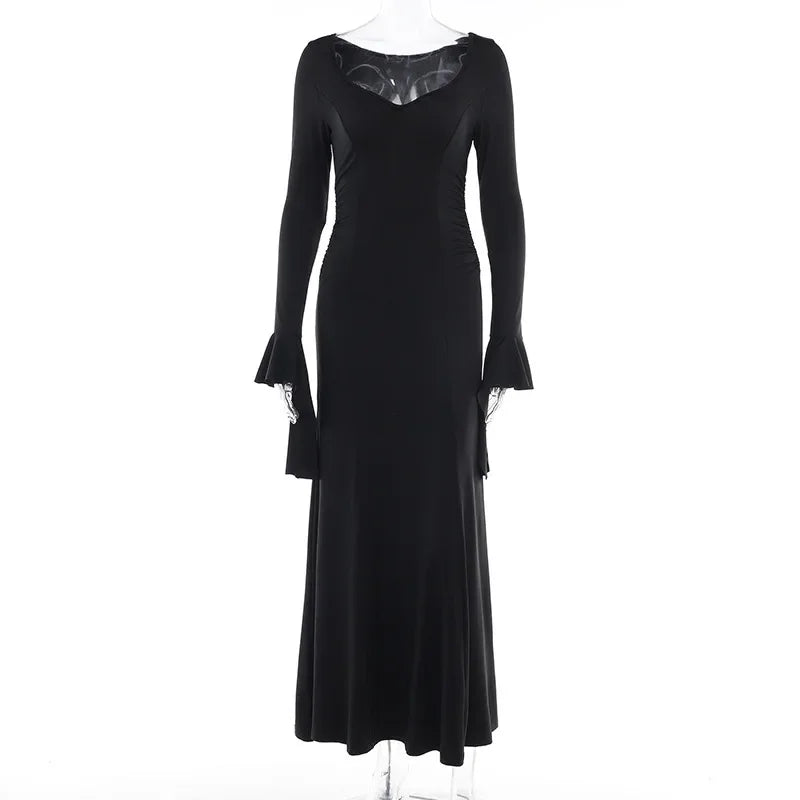 Cosplay Wednesday Dress Lady Halloween Costume for Women Sexy Long Fishtail Skirt Female Pagoda Sleeve Christmas Family Part # 1