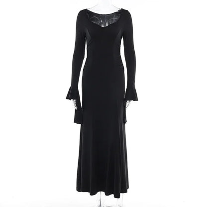 Cosplay Wednesday Dress Lady Halloween Costume for Women Sexy Long Fishtail Skirt Female Pagoda Sleeve Christmas Family Part # 1
