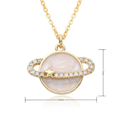 Y2K Gold Color Saturn Charms Micro-inlaid CZ Necklace for Women Planet Choker Chain Pendant DIY Jewelry Christmas Gift Wholesale