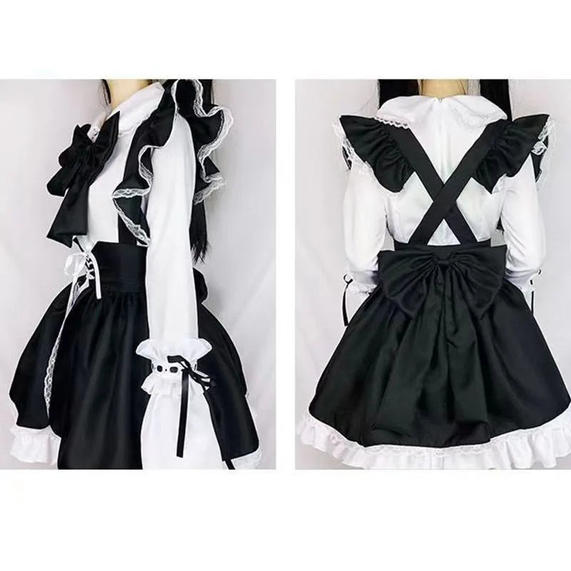 Women Maid Outfit Lolita Cosplay Cute Sexy Erotic Kawaii Cafe Costume Black White Men Uniform Apron Dress Cute Bowknot Mucama