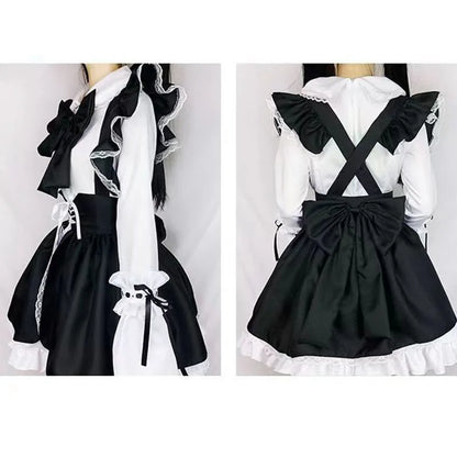 Women Maid Outfit Lolita Cosplay Cute Sexy Erotic Kawaii Cafe Costume Black White Men Uniform Apron Dress Cute Bowknot Mucama