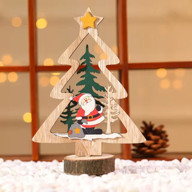 Christmas Decoration DIY Wooden Crafts Creative Ornaments Santa Claus Snowman Reindeer Christmas Desktop Decoration Gifts