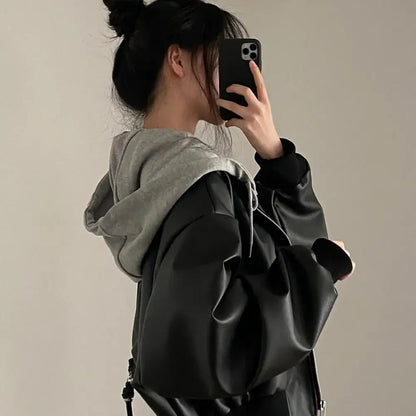 EtherealBe Women's Faux Leather Hooded Jacket