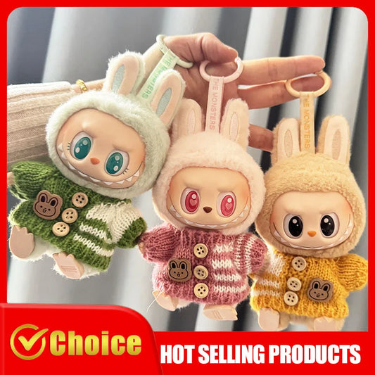 Labubu Sitting Party Dolls Cute Mini Plush Toy with Easter Bunny Sweater Outfit Labubu Series I II Collectible Doll Clothing