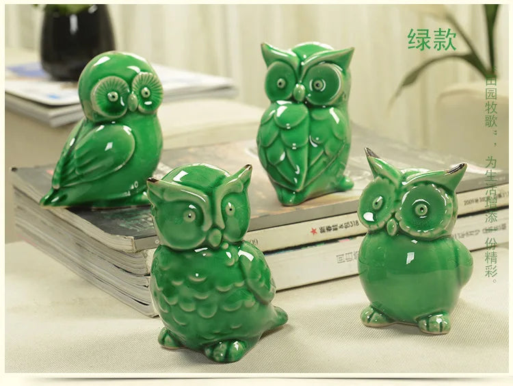Ceramic handicrafts modern owls statue living room animal ornaments owl crafts home decor  figure 4 style optional~