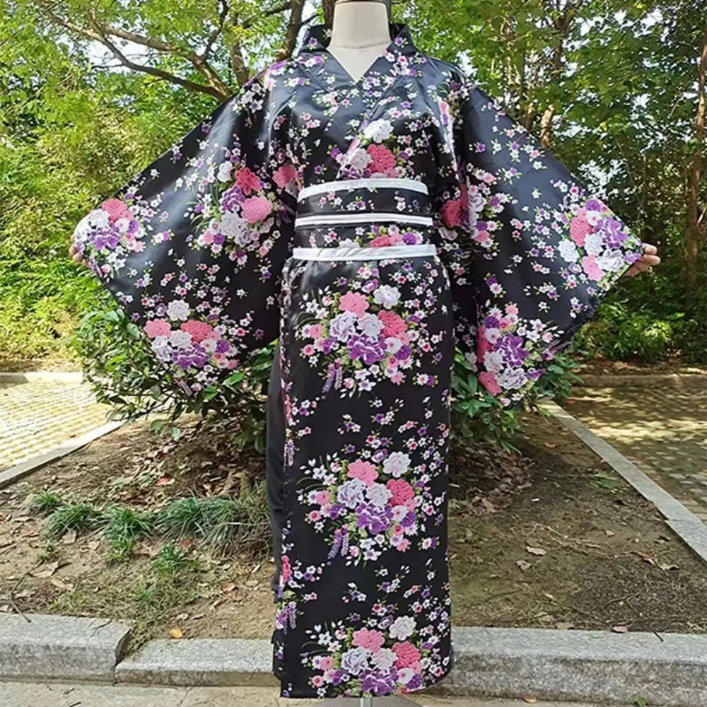 Cosplay Costume Traditional Japanese Kimono Japanese Style Printed Floral Sakura Girl Kimono Dress Elegance Asian