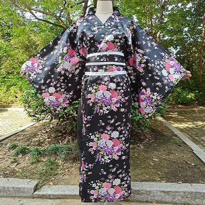Cosplay Costume Traditional Japanese Kimono Japanese Style Printed Floral Sakura Girl Kimono Dress Elegance Asian