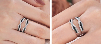 Newshe 925 Sterling Silver Black Blue White 5A Grade Cubic Zircon Wedding Ring Enhancer for Women Twist Rope Design Fine Jewelry