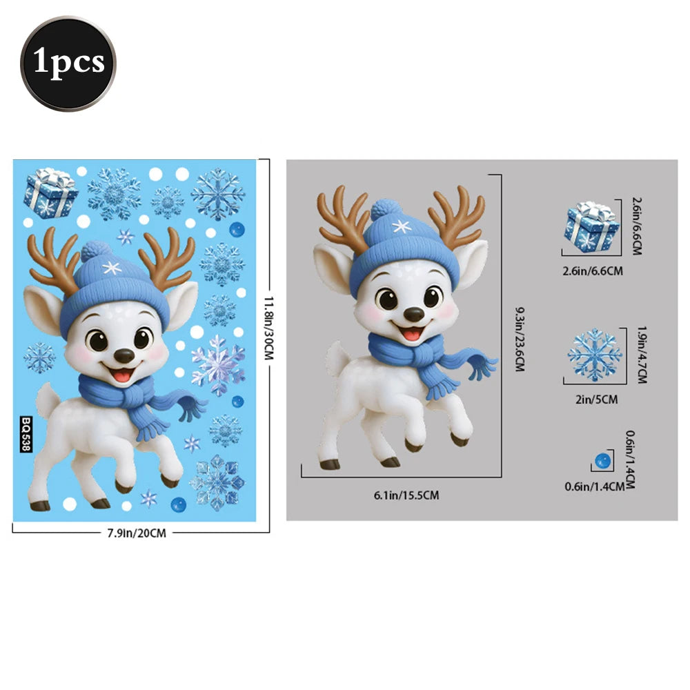 Christmas Window Static Clings Snowman Santa Claus Snowflake Reindeer Cute Xmas Decoration Decal Sticker Home Ornaments Supplies
