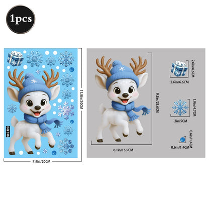 Christmas Window Static Clings Snowman Santa Claus Snowflake Reindeer Cute Xmas Decoration Decal Sticker Home Ornaments Supplies