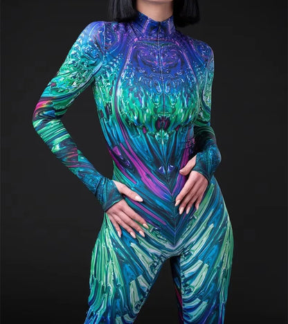 Cosplay Costume Female Woman Sexy Suit Color Element Blue Muscle Halloween Bodysuit Adults High-waisted Sports Jumpsuit