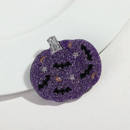 Halloween Day Acrylic Bat Night Light Brooches for Women Glitter Pumpkin Brooch Lapel Pins Clothing 2024 Trend Accessories