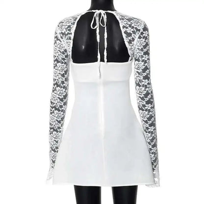Townlike Lace Patchwork Waist Wrap A-line Dress Women Mini 2024 Autumn Winter Dress Backless Nightclub Sexy Party Dresses