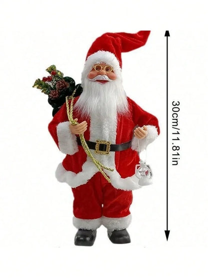 1pc Festive 12-inch Classic Santa Claus Statue: Golden and Silver White Christmas Decorations for Home, Kitchen, Hotel, and Offi