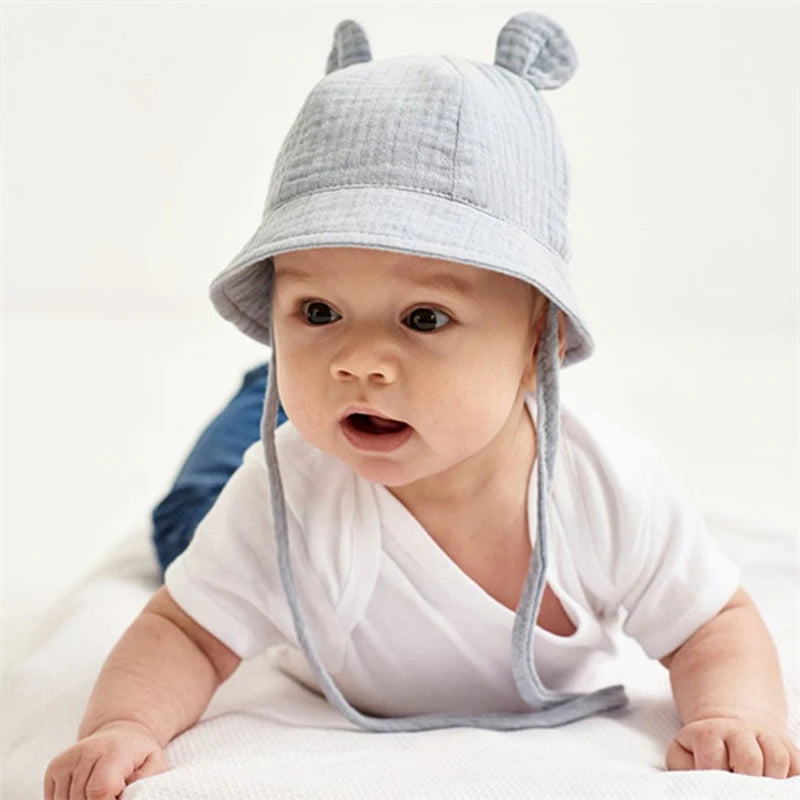 Spring Autumn Solid Color Soft Baby Bucket Hat Cotton Fisherman Hats Kids Summer Toddler Boy Girls Panama Sun Cap Children 0-12M