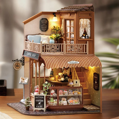 Handmade Wooden Miniature Doll House Kit 3D Puzzle Assembled Building Model Kit With LED Light DollHouses Toy For Christmas Gift