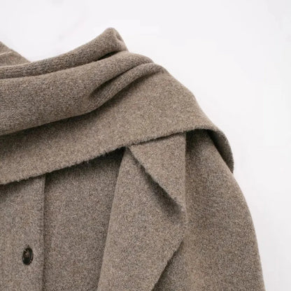 Women's Knitted Cardigan with Scarf Slim Casual Jacket Long Sleeve Patchwork Pocket Jacket Elegant Office Women's Sweater