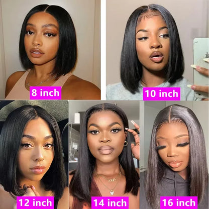 16 Inches 13x6 4x4 HD Transparent Lace Front Wigs Natural Color Bob Straight human hair For women hair