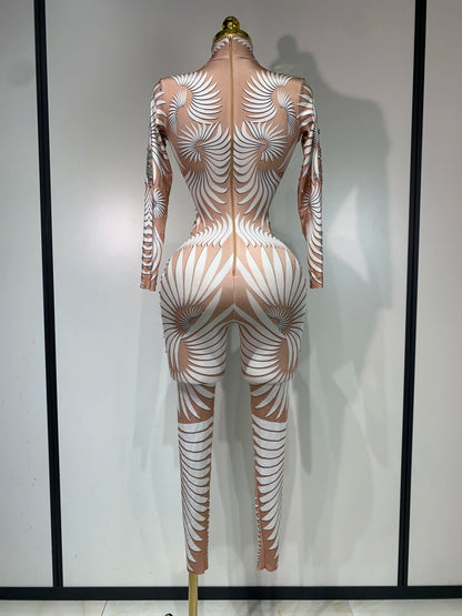 STOCK Sparkly Diamond Women Sexy Mesh Jumpsuit Nightclub Bar Party Show Gogo Dancer Clothing Drag Queen Outfit Stage Costume