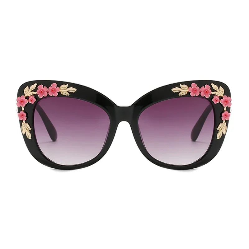 Retro Cat Eyes Sunglasses  Flower Cat Eyes Sunglasses UV400 Butterfly Eyes Broken Plastic Gradient Men's and Women's Sunglasses