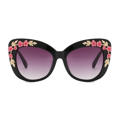 Retro Cat Eyes Sunglasses  Flower Cat Eyes Sunglasses UV400 Butterfly Eyes Broken Plastic Gradient Men's and Women's Sunglasses