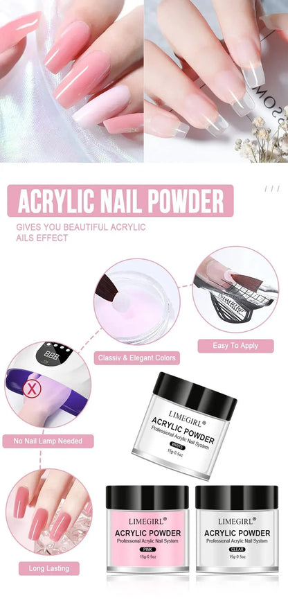 Nail Acrylic Powder and Liquid Monomer Nails Art Decoration For Manicure Set Kit Crystal Nail Glitter 3D Nail Tips Carving Tools