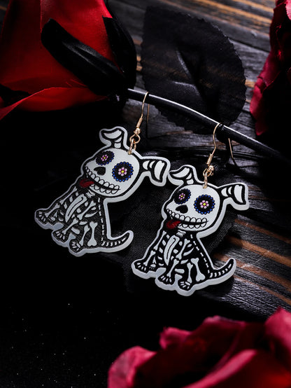 EtherealBe Halloween earrings for women featuring a playful skeleton dog design