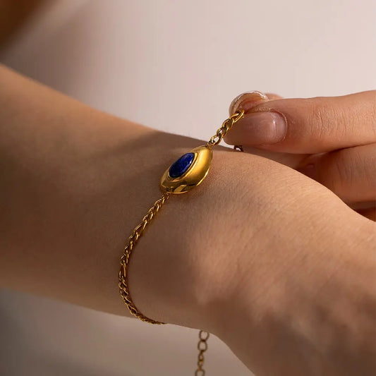 Waterproof Lapis Lazuli Triangle Oval Pendant Bracelet Stainless Steel 18K Gold Plated Ladies Jewelry Gift 2023 NEW