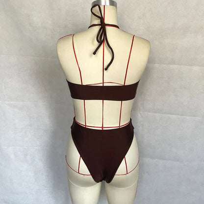 BEACHCICI Women's Bikini One Piece Summer Sexy Solid Cross Halterneck Cutout Slim Backless Tie up Beach Holiday Swimsuit