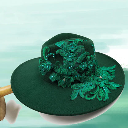 Embroidered three-dimensional flower fedora hat Women's jazz top hat Spring and autumn panama church fashion elegant wedding Hat