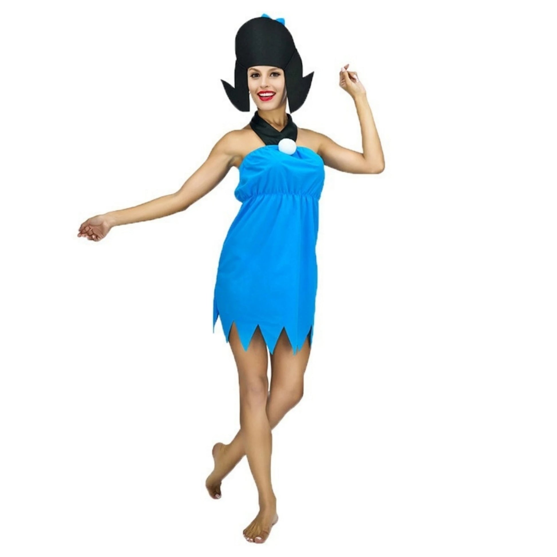EtherealBe Wilma Flintstone costume for women in blue with unique black wig design