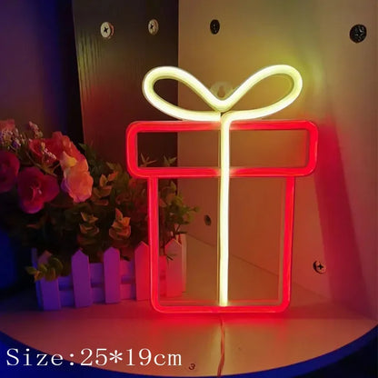 Christmas Gift Box Led Neon Sign Wall Light Santa Claus Coming Bedroom Kids Living Room Bar Party Wedding Decoration Night Lamp