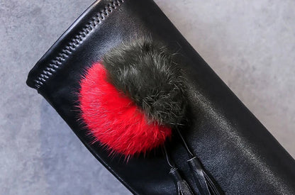 Knee Thigh High New In Women's Boots Genuine Leather Fur Long Shoes for Women Winter 2025 Wedges Chunky Platform Heeled Black