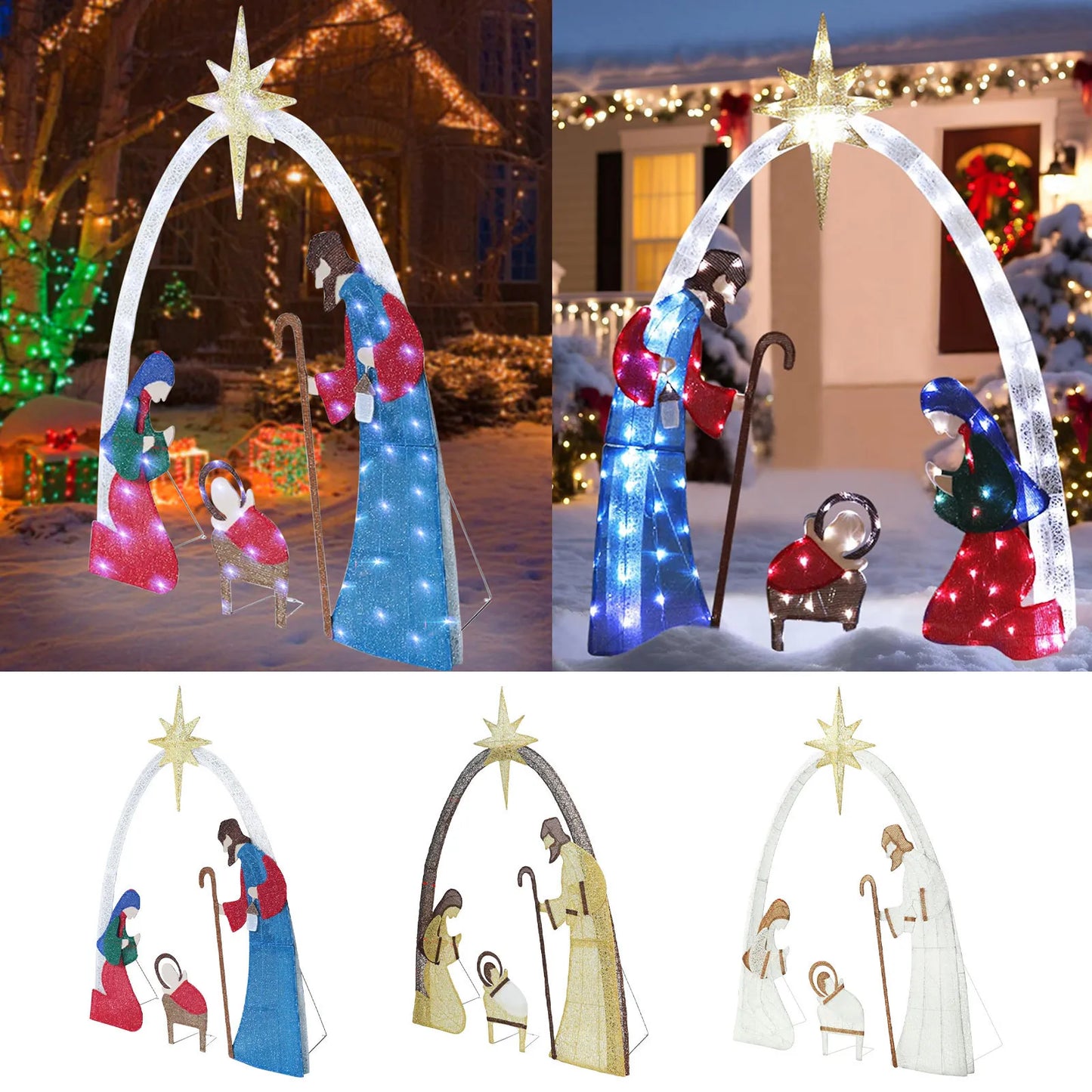 Lighted Christmas Outdoor, Light Christmas Scene Silhouette Indoor Outdoor Christmas Decorations, Outdoor Christmas Decor Set