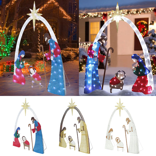 Lighted Christmas Outdoor, Light Christmas Scene Silhouette Indoor Outdoor Christmas Decorations, Outdoor Christmas Decor Set