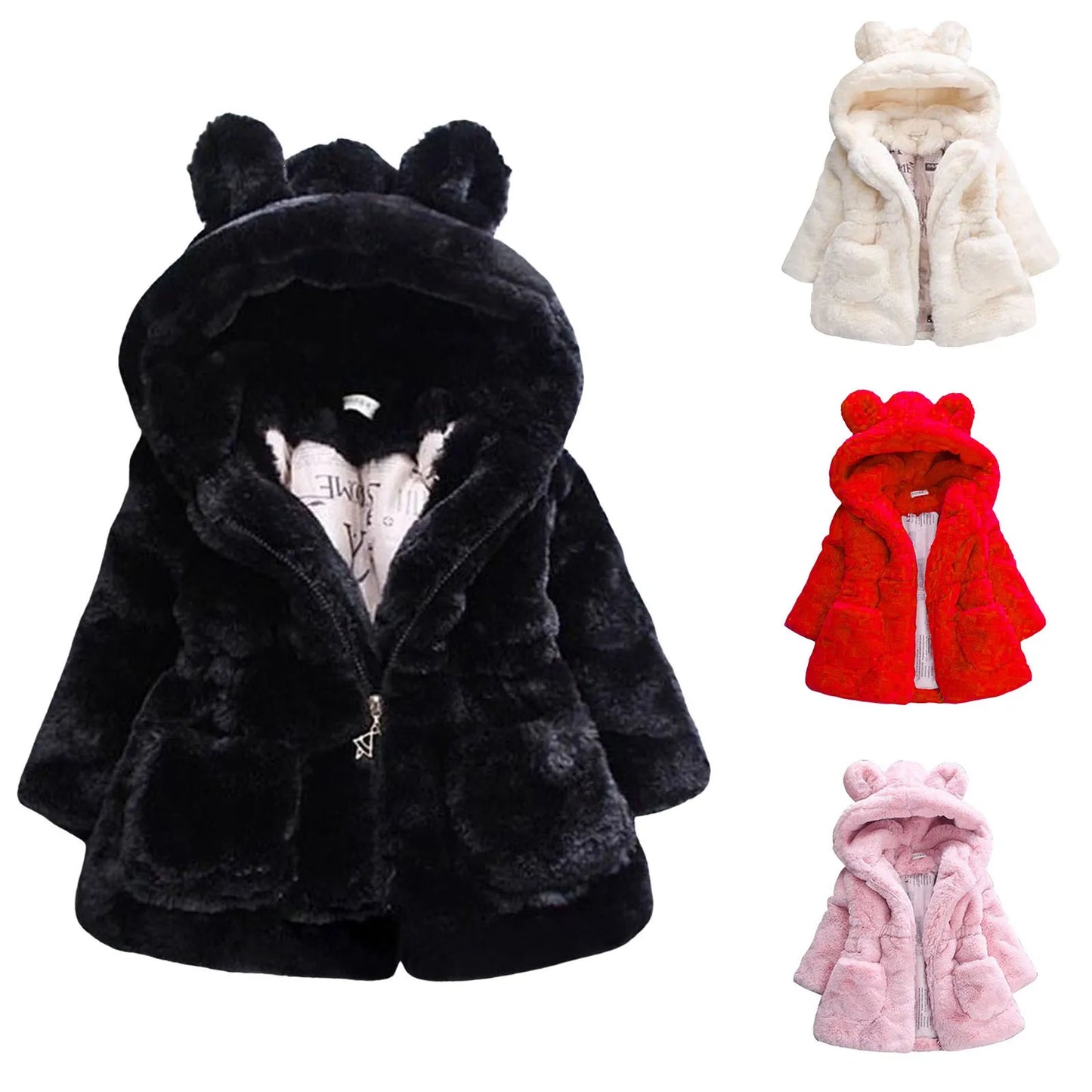 6t Girl Jacket Kids Girls Winter Warm Coats Jacket Clothes Outwear Overcoat Ear Hooded Faux Thicken Fleece Girl Winter Warm Coat