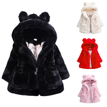 6t Girl Jacket Kids Girls Winter Warm Coats Jacket Clothes Outwear Overcoat Ear Hooded Faux Thicken Fleece Girl Winter Warm Coat