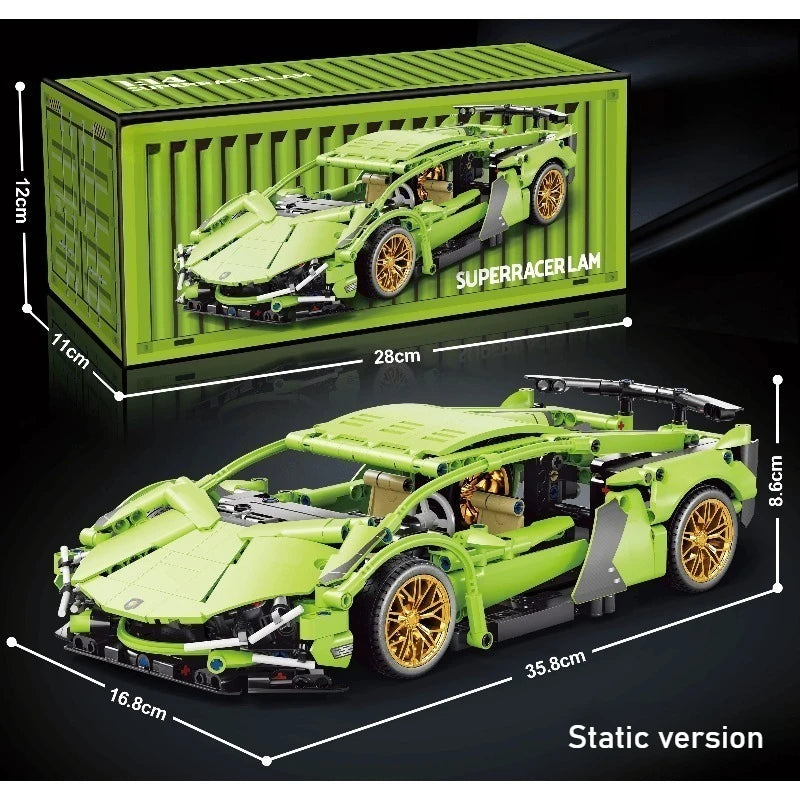 Technology Racing Car Block Model 1280PCS+ 1:14 Motion Speed Car Model Mechanical Super Block Assembly Toy Children Adult Gifts